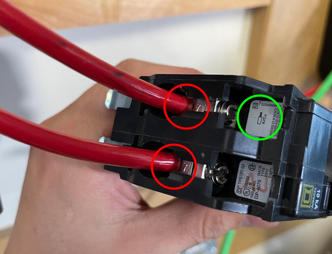 tesla install connecting wire to 60 amp breaker